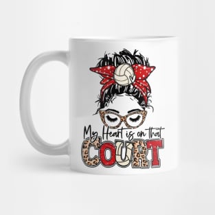 My Heart Is On That Court Volleyball Leopard, Volleyball Mom Mug